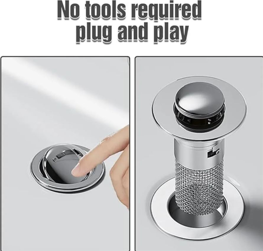 Set di 2 tappi per lavabo con raccoglicapelli, filtro di scarico pop-up in acciaio inox con cestello filtro rimovibile
