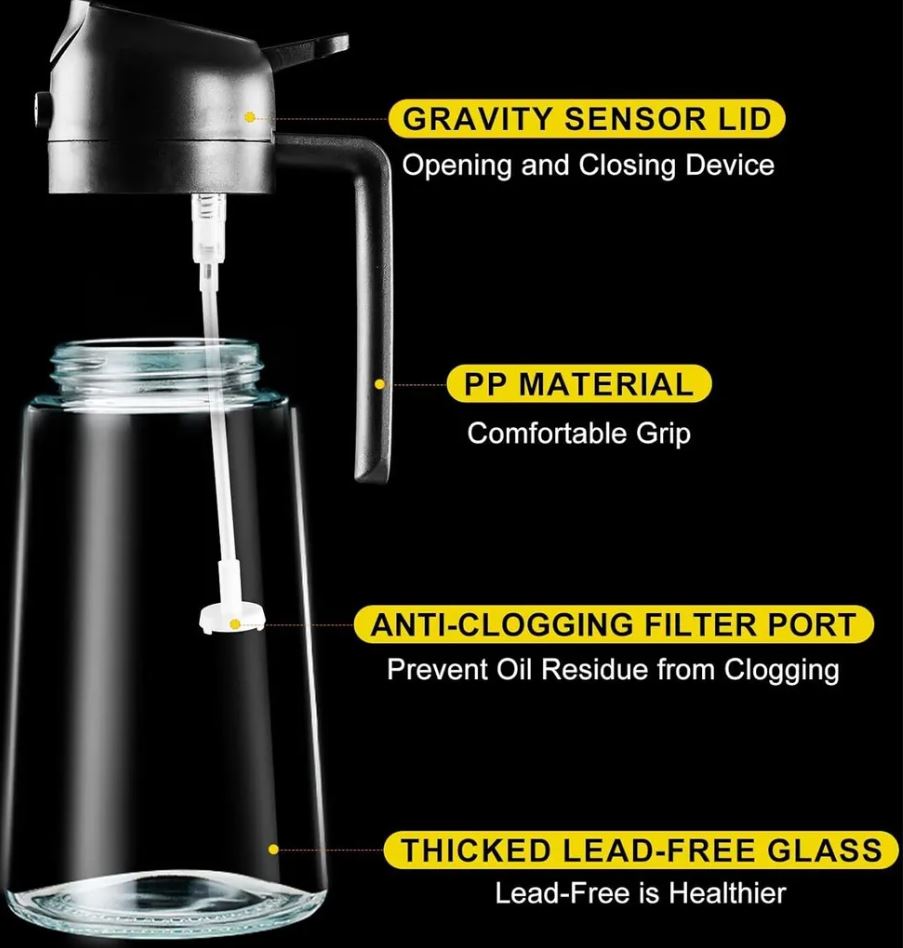 Oil Sprayer for Kitchen, 500 ml Oil Spray Bottle, 2 in 1 Oil Sprayer Can Oil Spray and Pour for Cooking
