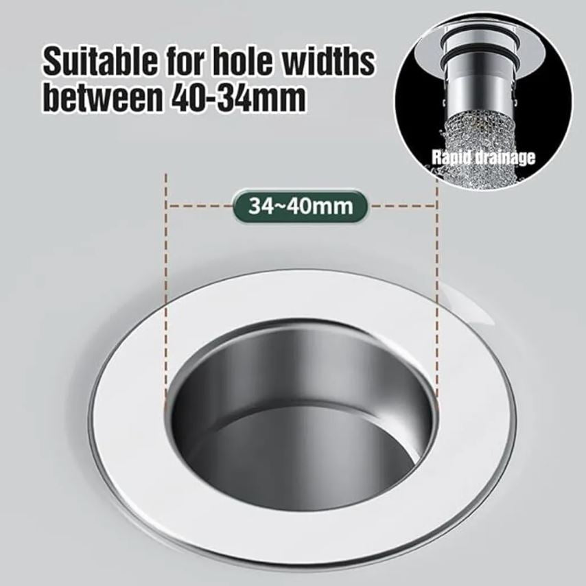Set di 2 tappi per lavabo con raccoglicapelli, filtro di scarico pop-up in acciaio inox con cestello filtro rimovibile