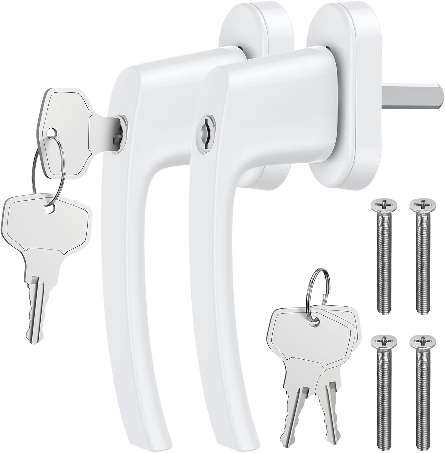 Paio Maniglia Bloccabile per Finestra con 4 Chiavi per Sicurezza Bambini 2PZ Maniglie per Porte Finestre a Battente con Serratura in Lega di Alluminio Mandrino 35mm - Bianco