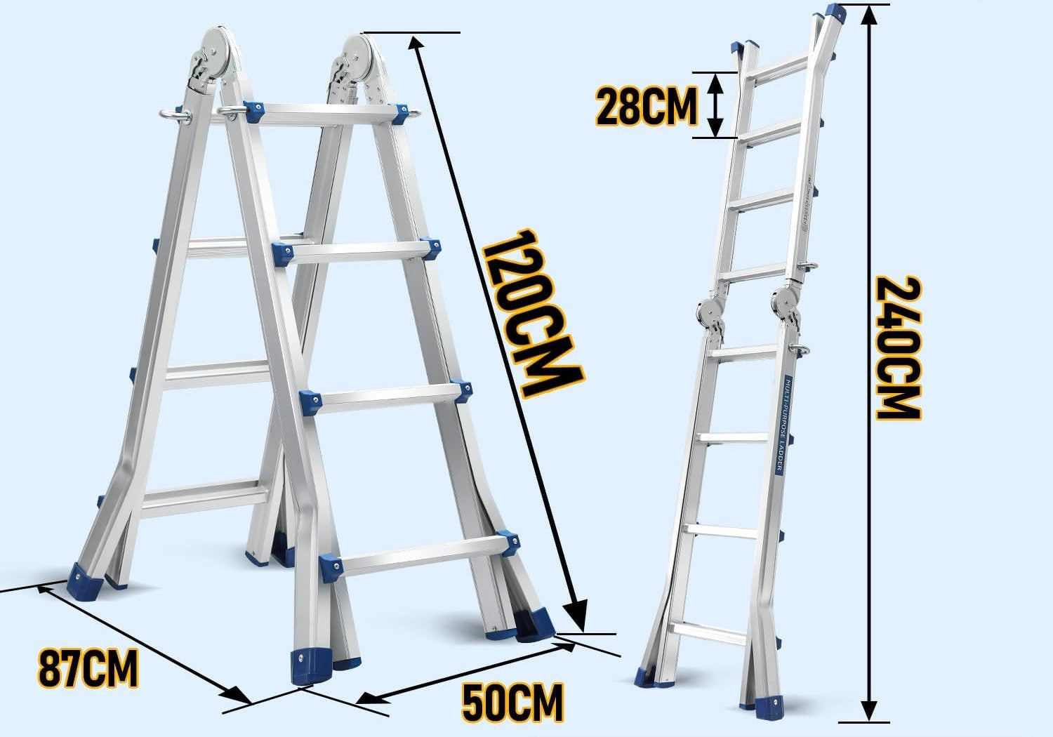 Scala multiuso da 402 cm, gradini 4 x 4, scala telescopica 3 in 1, scala in alluminio, scala pieghevole, scala pieghevole su entrambi i lati e scala