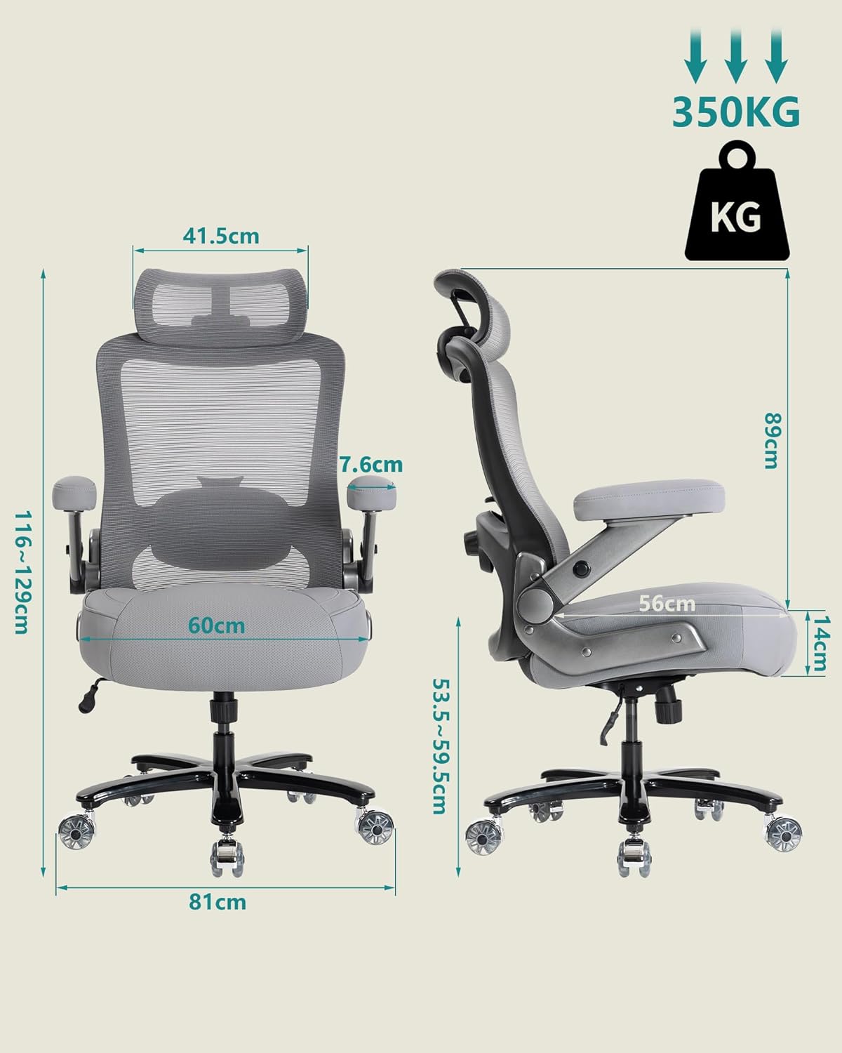 Bürostuhl mit Lordosenstütze & Kopfstütze, bis 350 kg belastbar