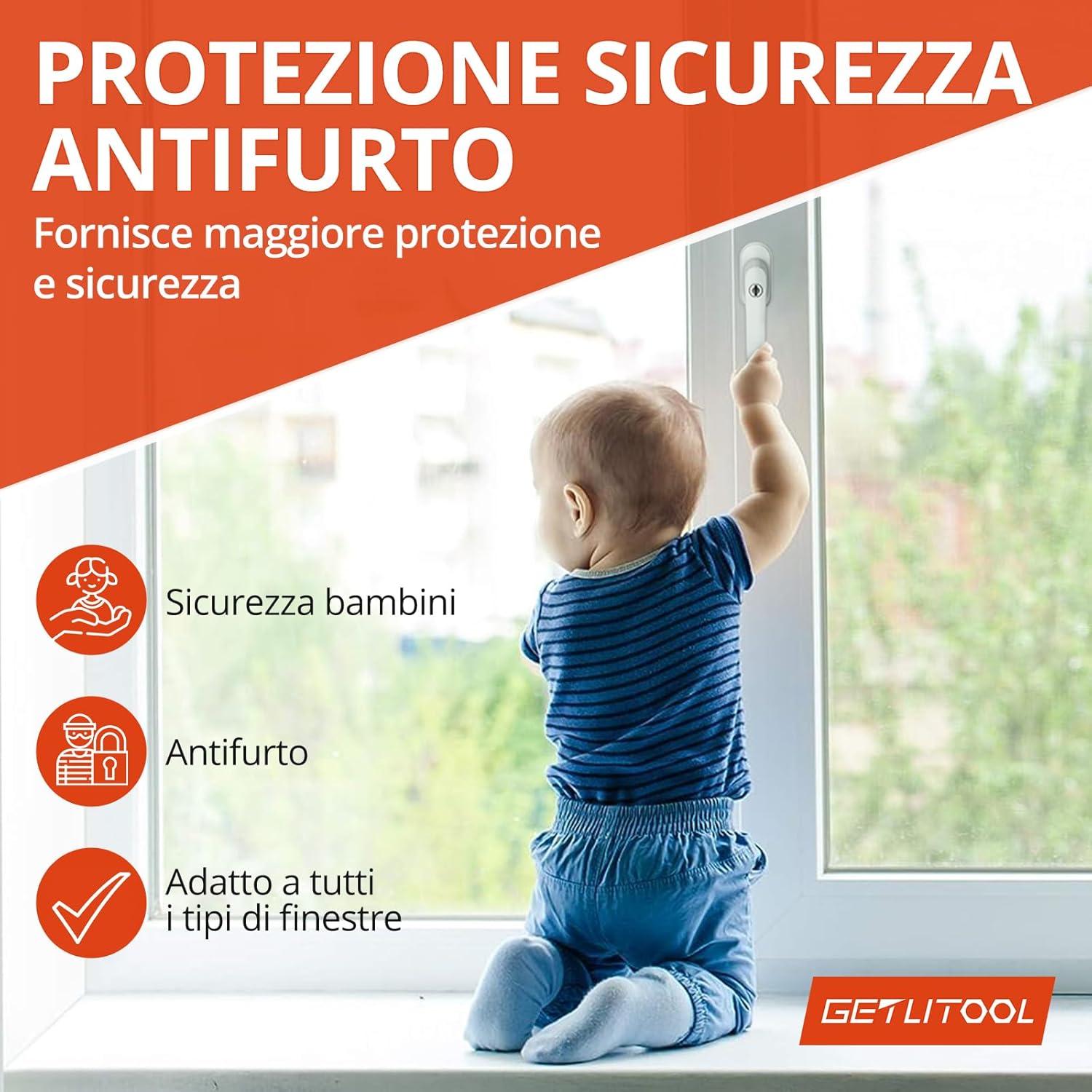 Paio Maniglia Bloccabile per Finestra con 4 Chiavi per Sicurezza Bambini 2PZ Maniglie per Porte Finestre a Battente con Serratura in Lega di Alluminio Mandrino 35mm - Bianco