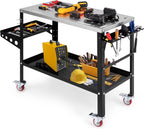 Tavolo da Lavoro, Banco da Lavoro con Supporto per Attrezzi e Vassoio, Fori per Fissaggio