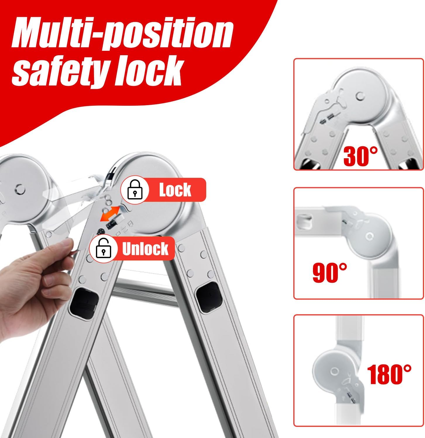 Scala multiuso 4x3, scala pieghevole in alluminio 7 in 1 con 2 ruote, scala multiuso per uso domestico a 12 gradini, portata massima