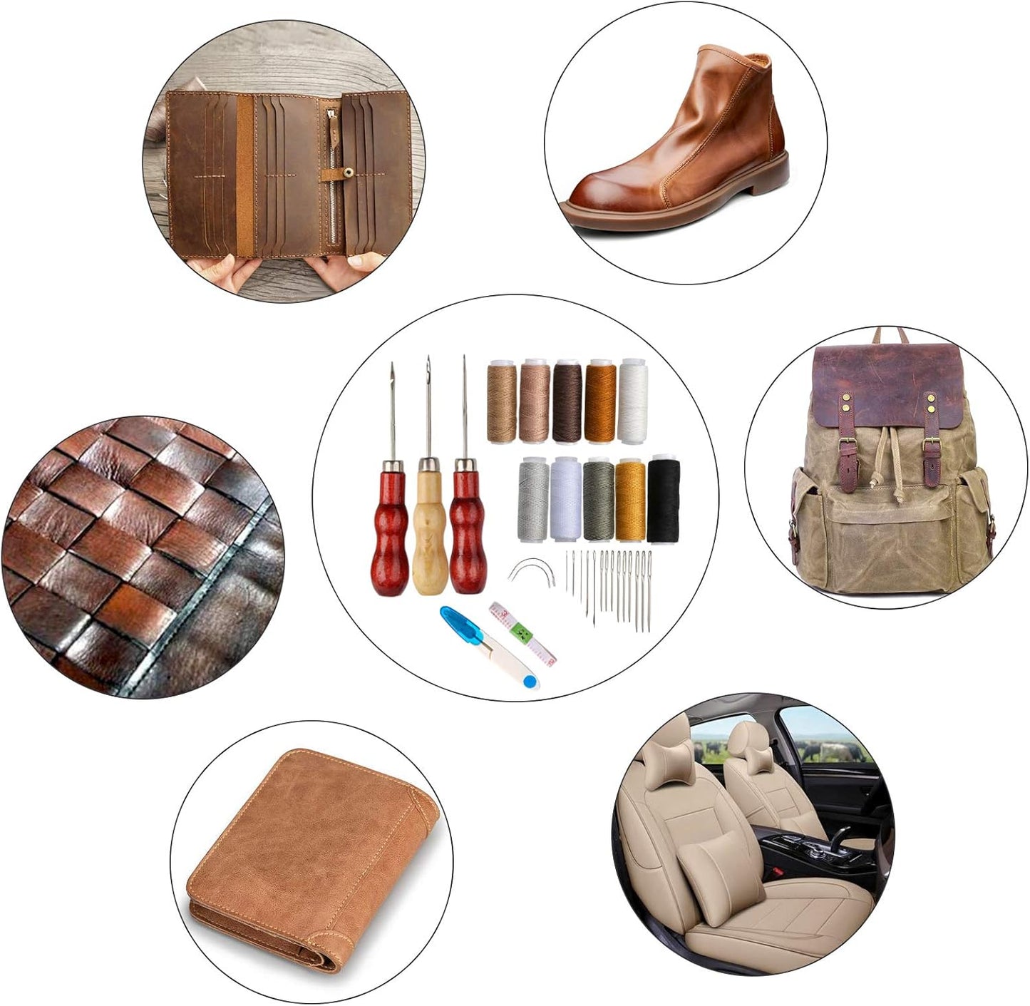 32 pcs leather sewing tools, DIY tool, waxed thread, leather repair tools set for sewing leather, upholstery, carpets