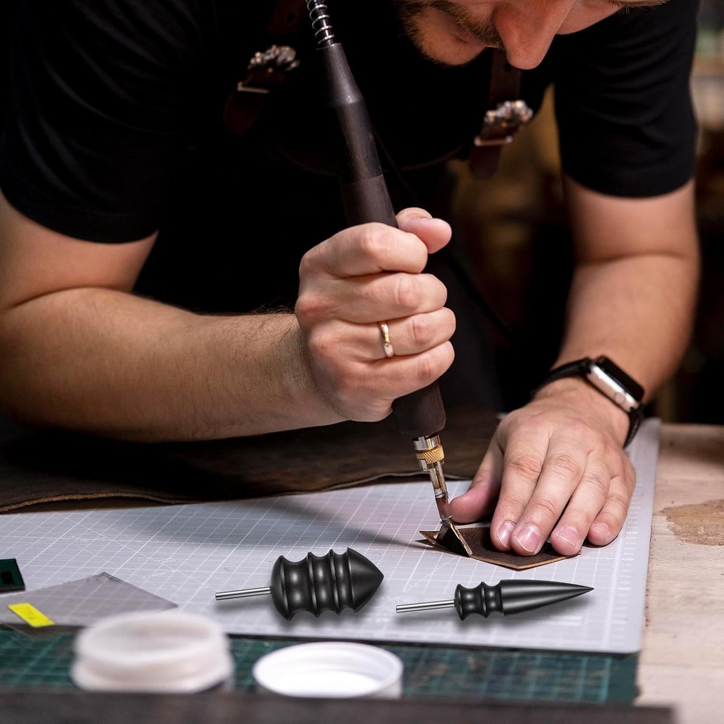 2 Pieces Leather Burnisher Kit DIY Leathercraft Carving Tool Set with Sharpener, Polishing Accessories, Leather Polisher